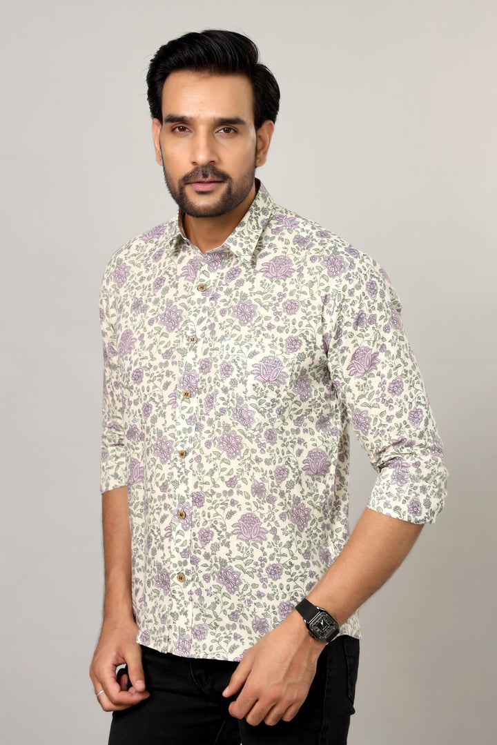 Jaipuri Handblock Sanganeri  Print Cotton Shirt