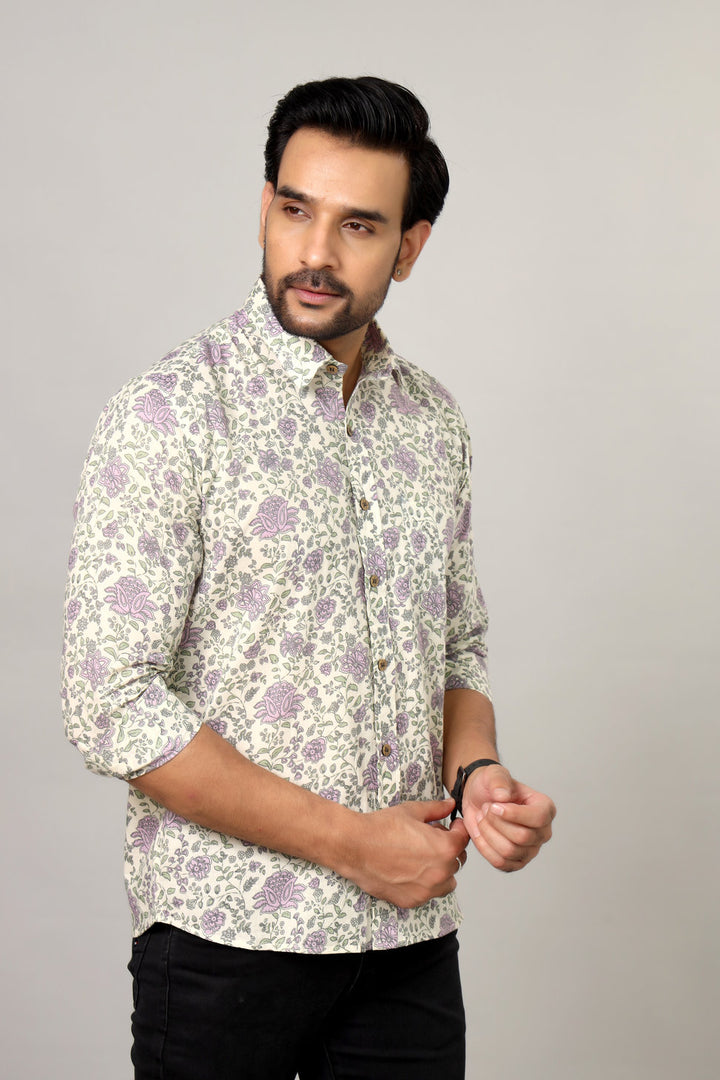 Jaipuri Handblock Sanganeri  Print Cotton Shirt