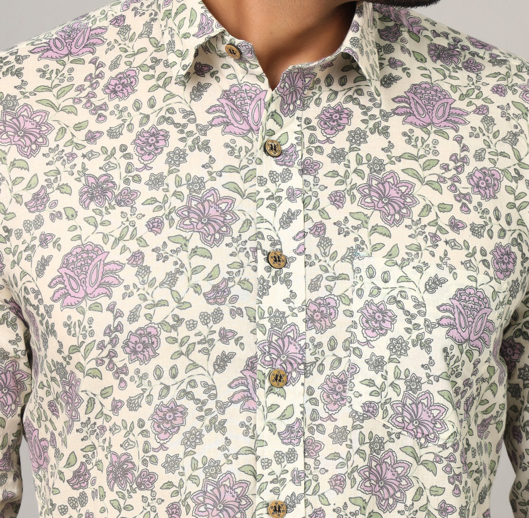 Jaipuri Handblock Sanganeri  Print Cotton Shirt