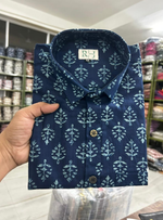 Load image into Gallery viewer, Navy Blue Traditional Handblock Cotton Shirt for Men