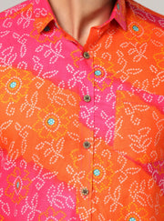 Rangdeep – Red Bandhani Printed Cotton Shirt