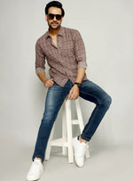 Load image into Gallery viewer, Men&#39;s Checked Shirt with Brown Tones - Classic Casual Style
