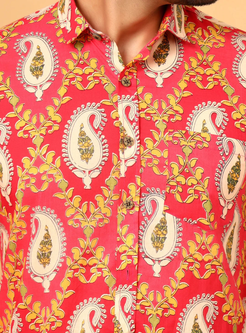 Men's Black Kalamkari Style Folk Print