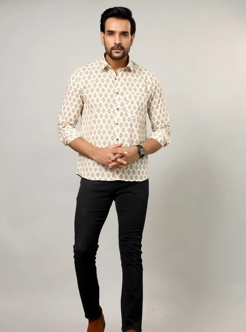 Buti Motif Light Base Traditional Print Casual Shirt