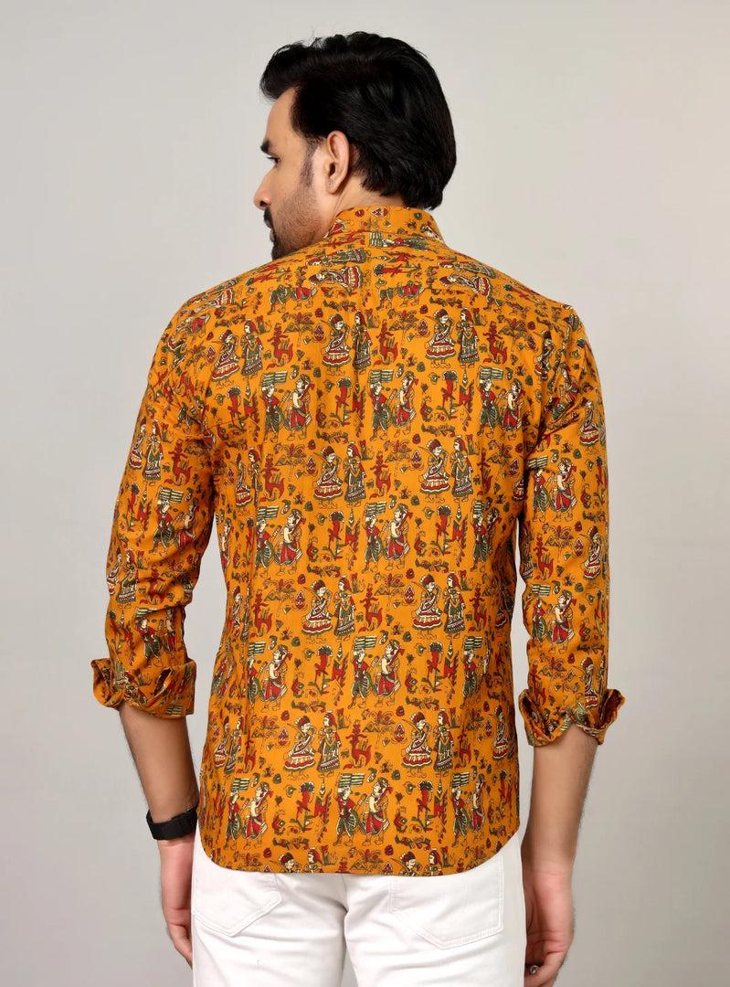Mustard Folk Art Figures Full Sleeve Shirt