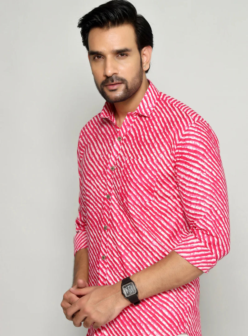 Rajasthan Lahriya Pink Print Shirt – Handcrafted