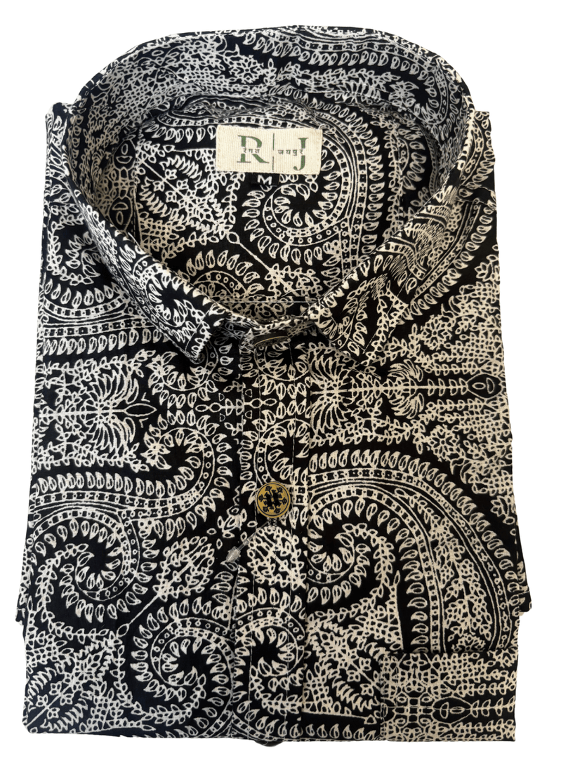 Classic Ajrakh Style – Black & White Printed Shirt