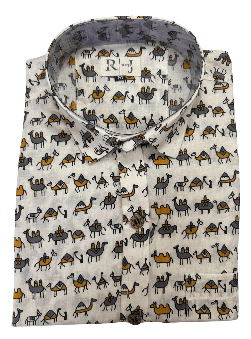 Jaipuri Camle Printed Shirt - Sanganeri Print
