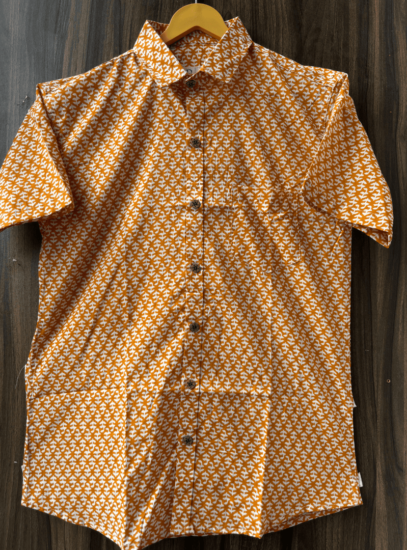 Rajasthani Handcrafted Shirt – Orange and White Ethnic Print