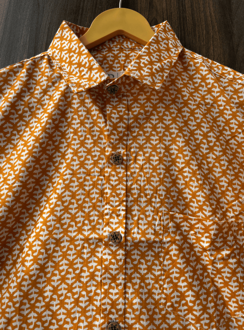 Rajasthani Handcrafted Shirt – Orange and White Ethnic Print