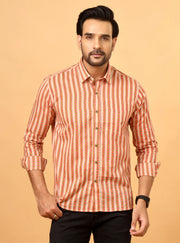 Men’s Cotton Shirt in Peach Leaf Pattern – Sanganeri Print
