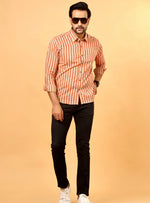 Load image into Gallery viewer, Men’s Cotton Shirt in Peach Leaf Pattern – Sanganeri Print
