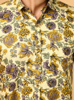 Load image into Gallery viewer, Premium Cotton Shirt – Yellow Floral Handblock Print
