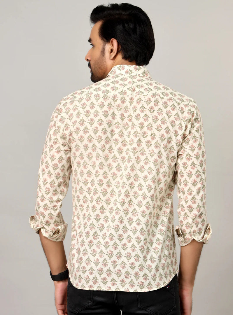 Buti Motif Light Base Traditional Print Casual Shirt