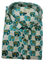 Load image into Gallery viewer, Men's White &amp; Teal Elephant Printed Cotton Shirt