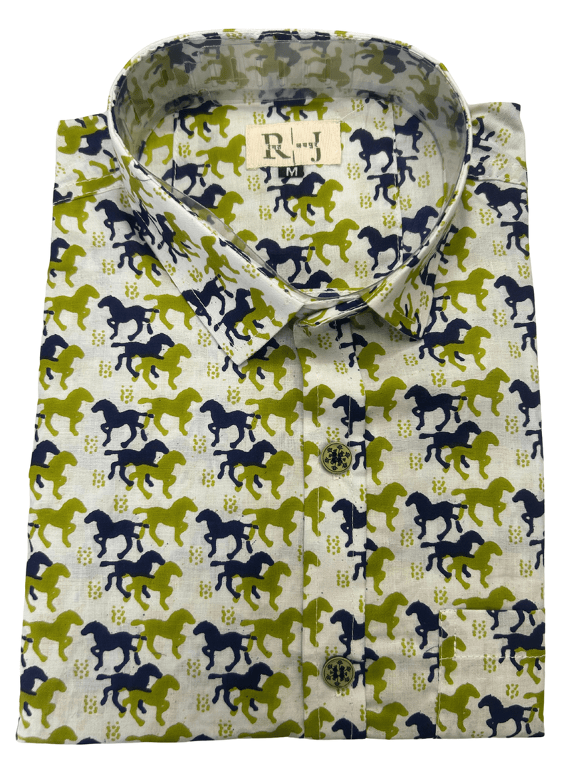 Sanganeri Horses Printed Shirt - White
