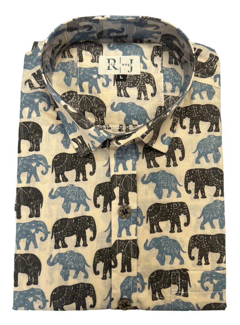Jaipuri Gajraj Print Shirt - Black Blue