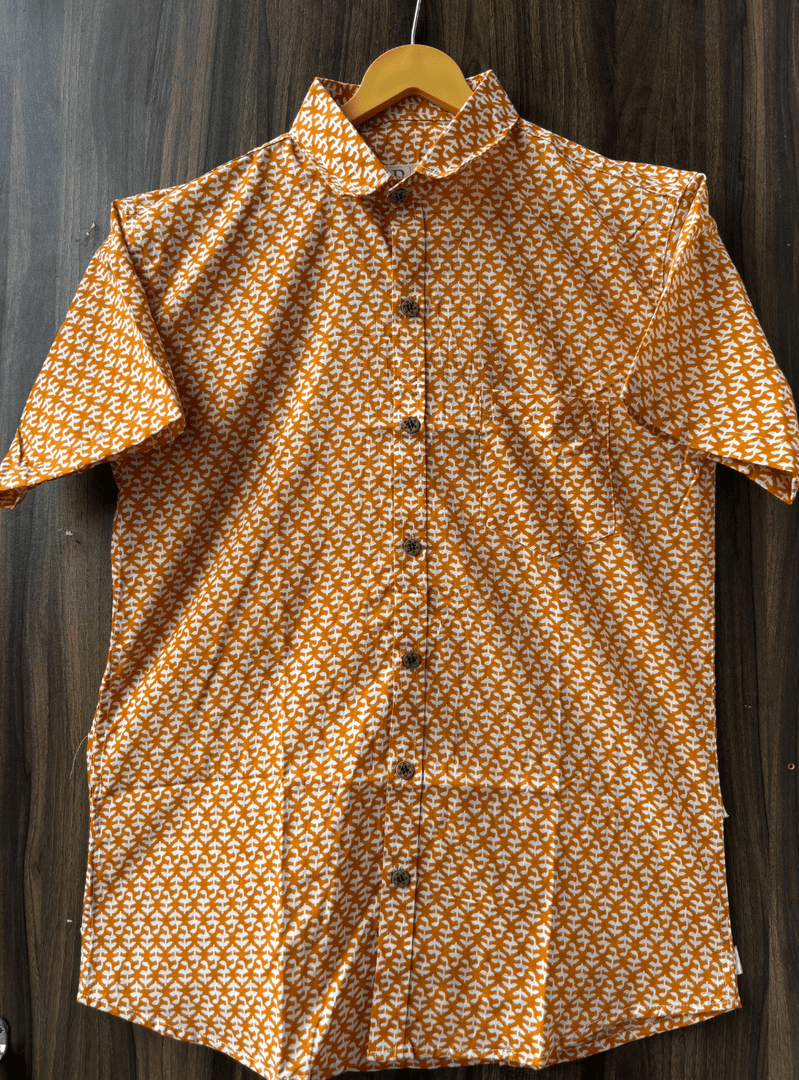 Rajasthani Handcrafted Shirt – Orange and White Ethnic Print