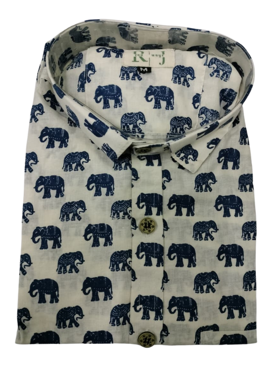 Off White Elephant Print Cotton Shirt for Men
