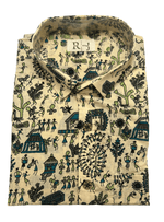 Load image into Gallery viewer, Sanganeri Beige Print Shirt - Tribal Village Portrait
