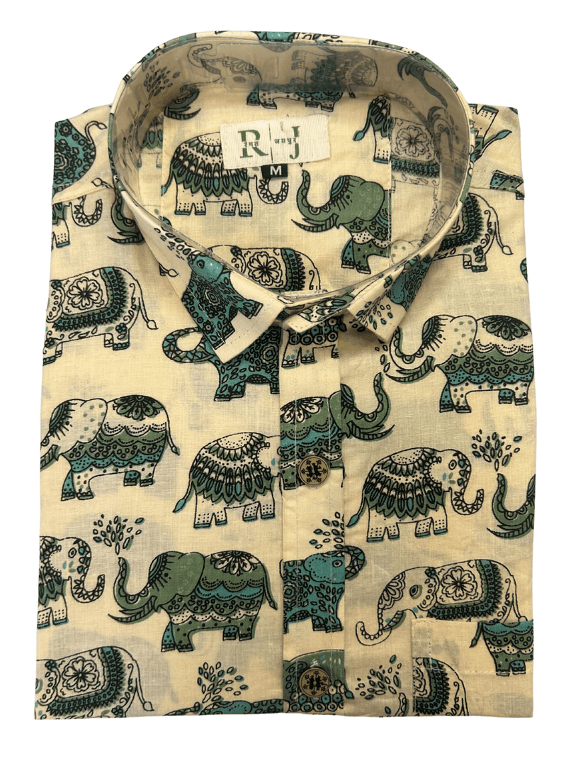 Jaipuri Hathi Print Shirt - Sanganeri Beige color