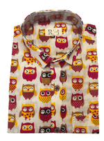 Load image into Gallery viewer, Sanganeri White Shirt - Colorful Owls Print
