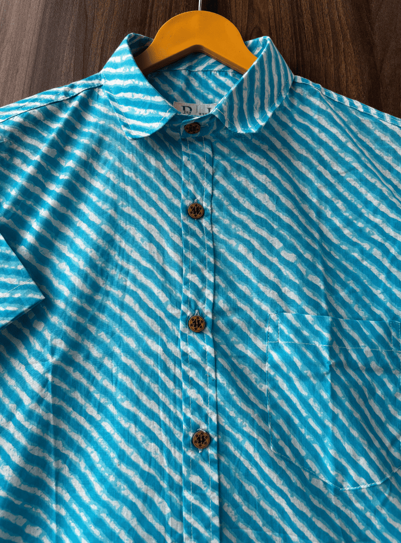 Blue Lahriya Print Cotton Shirt – Traditional Rajasthani Pattern