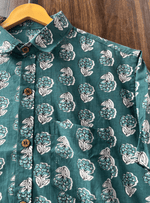 Load image into Gallery viewer, Handcrafted Teal Cotton Shirt – Traditional Indian Print
