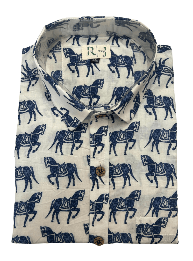 Sanganeri White Print Shirt - Neela Ghoda