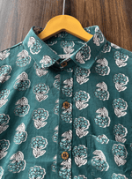 Load image into Gallery viewer, Handcrafted Teal Cotton Shirt – Traditional Indian Print
