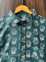 Handcrafted Teal Cotton Shirt – Traditional Indian Print