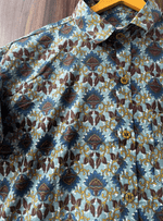 Load image into Gallery viewer, Jaipur Hand Block Printed Shirt – Geometric Pattern in Blue &amp; Brown
