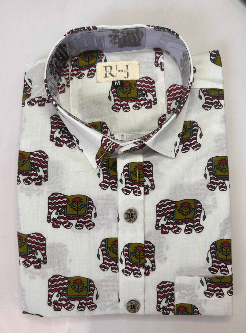 Sanganeri Print White Shirt - Shahi Hathi