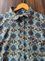 Load image into Gallery viewer, Jaipur Hand Block Printed Shirt – Geometric Pattern in Blue &amp; Brown
