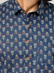 Men’s Blue Sanganeri Handblock Print Shirt