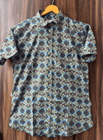 Load image into Gallery viewer, Jaipur Hand Block Printed Shirt – Geometric Pattern in Blue &amp; Brown
