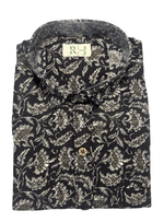 Load image into Gallery viewer, Black Sanganeri Print Shirt - Grey Floral Design
