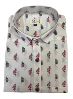Load image into Gallery viewer, White Sanganeri Print Shirt - Red &amp; Black Leaves

