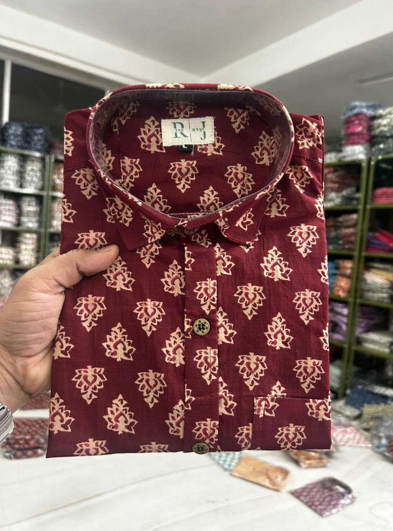Maroon Traditional Boota Handblock Shirt for Men