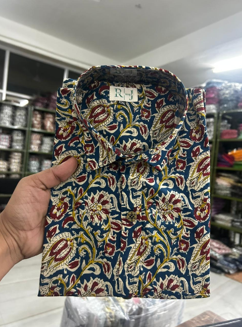 Rangat Jaipur Teal & Maroon Handblock Cotton Shirt