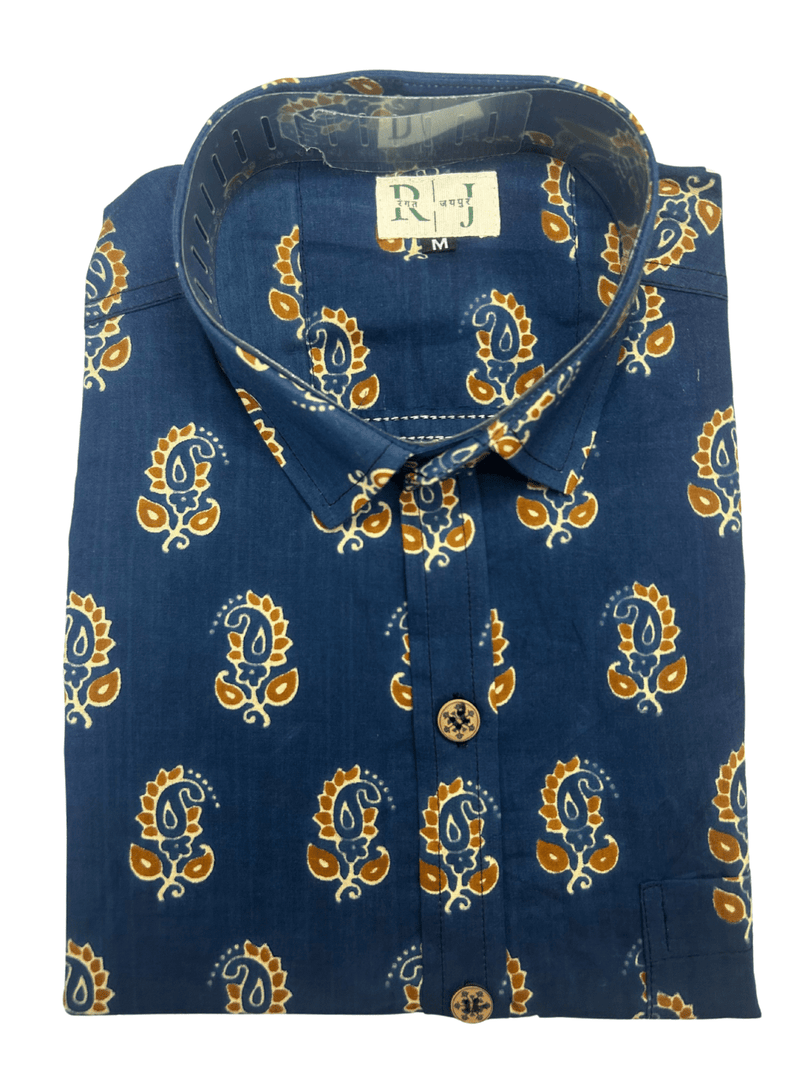 Handcrafted Indigo Blue Paisley - Sanganeri Print Shirt