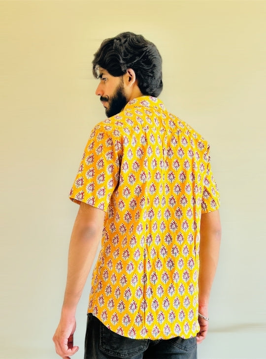 Sanganeri Yellow Floral Shirt