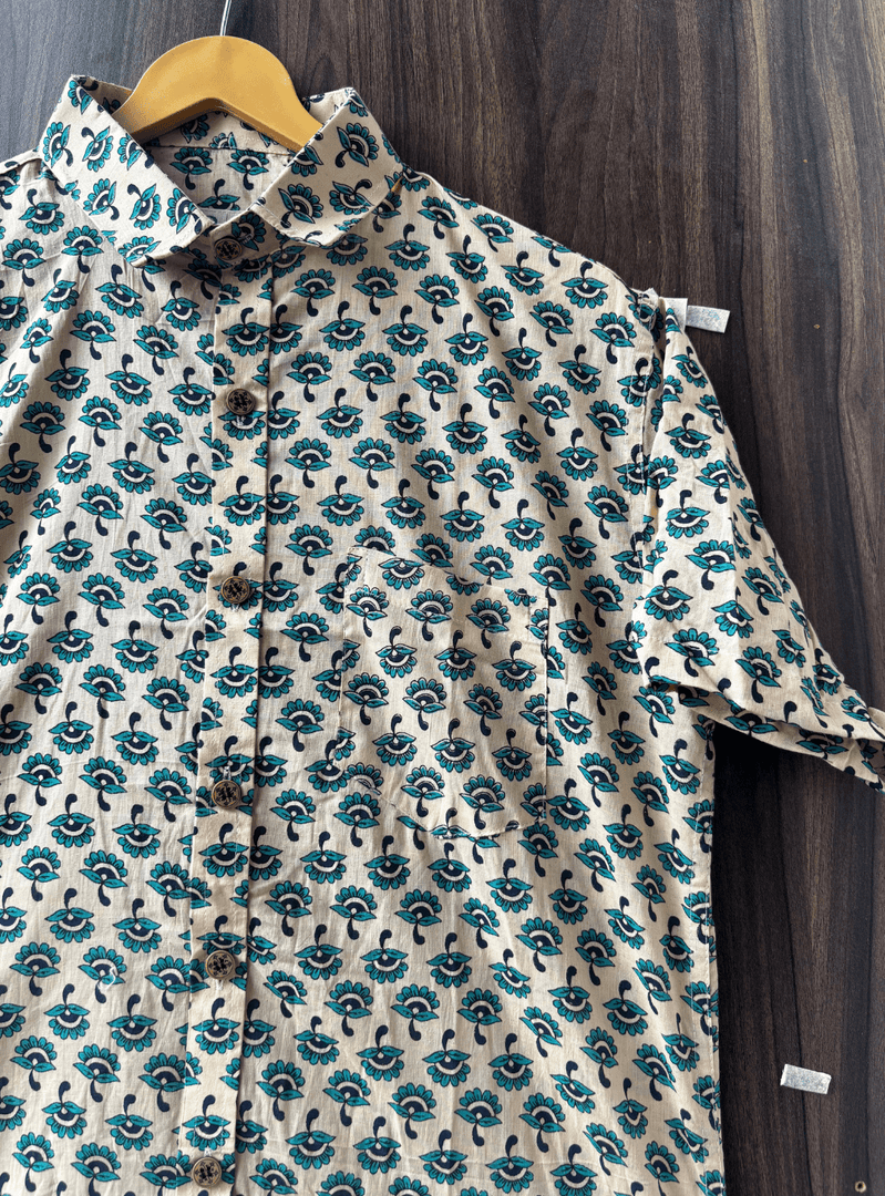 Men’s Casual Summer Shirt – Beige with Artistic Floral Motifs