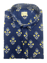 Load image into Gallery viewer, Royal Blue Phool Shirt – Rajasthani Handblock Cotton

