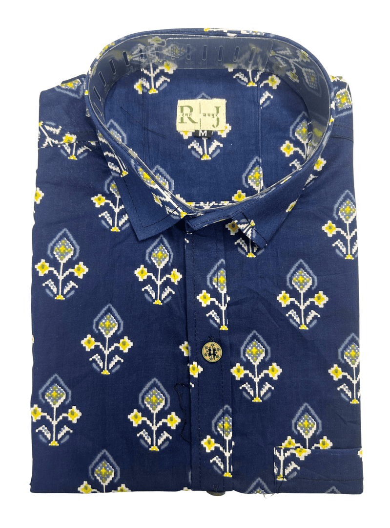 Royal Blue Phool Shirt – Rajasthani Handblock Cotton