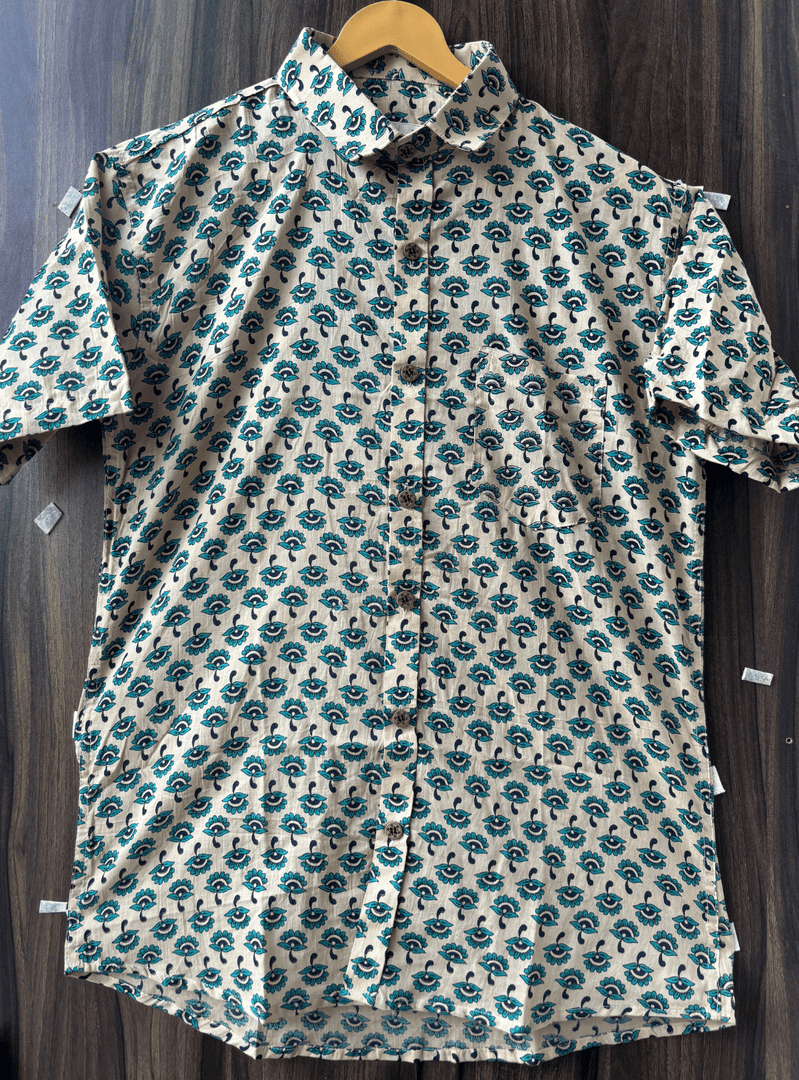 Men’s Casual Summer Shirt – Beige with Artistic Floral Motifs
