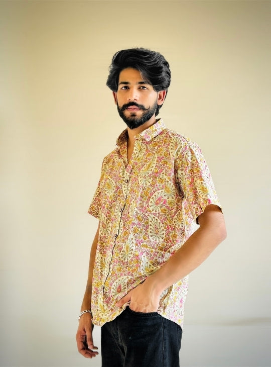 Sanganeri Pink Floral Shirt