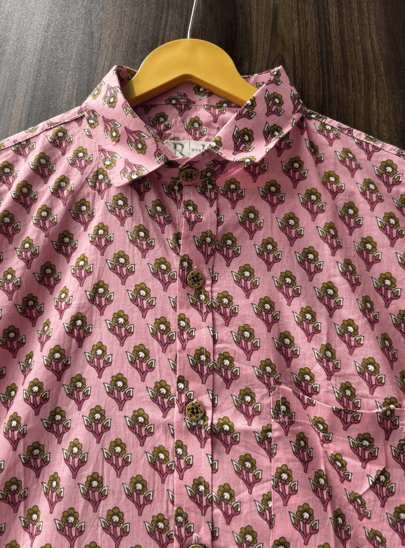 Jaipur Handcrafted Cotton Shirt in Pink with Floral Motifs