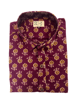 Load image into Gallery viewer, Maroon Blossom Shirt – Traditional Floral Block Print Cotton
