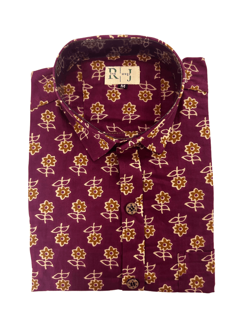 Maroon Blossom Shirt – Traditional Floral Block Print Cotton